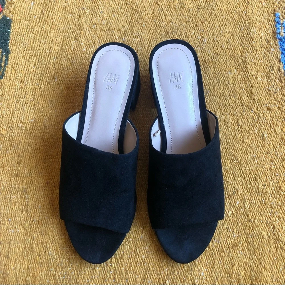 H&M Black Suede Mules Size 38 - Picture 3 of 6